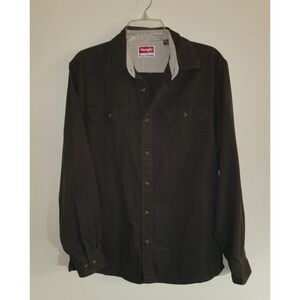 Wrangler Premium Quality Men's Button Down Shirt, 100% Cotton, Brown, Medium